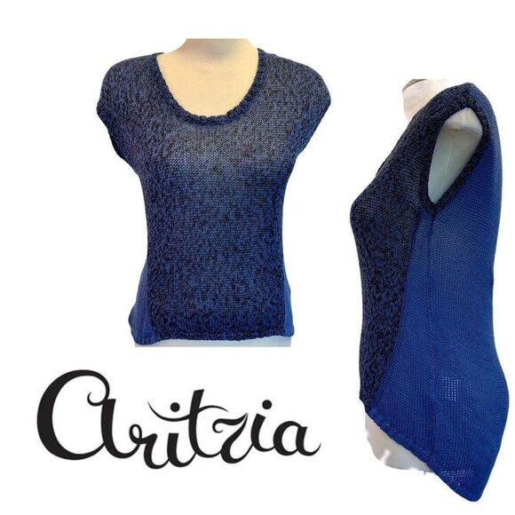 ARITZIA Blue black SS knit sweater Sz S - Picture 1 of 8